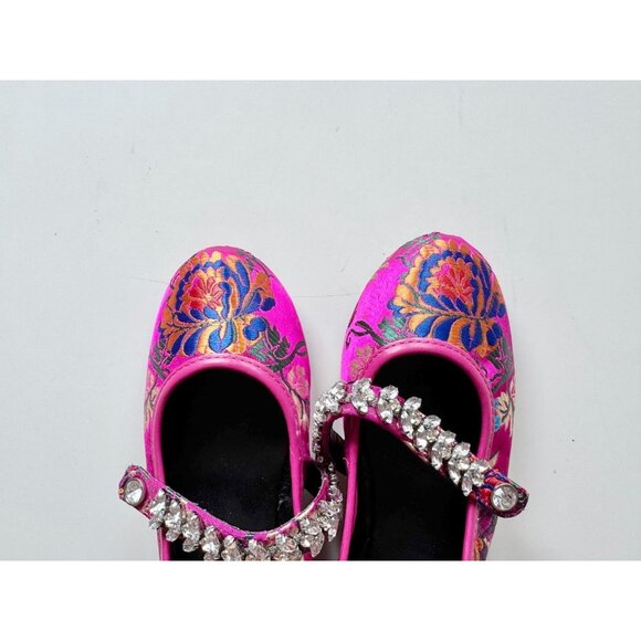 Girls' NWT ALDO Despirito Pink Brocade Crystal Mary Jane Ballet Flats, Size 6 - Picture 6 of 15